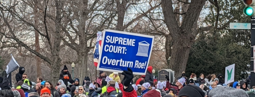 A sign reading "Supreme Court: Overturn Roe" above the March for Life crowd